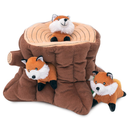 Zippy Paws Burrow Fox Stump Interactive Dog Toy