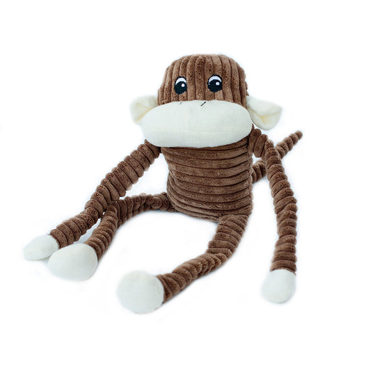 Zippy Paws Spencer the Crinkle Monkey Plush Squeaker Dog Toy- Brown