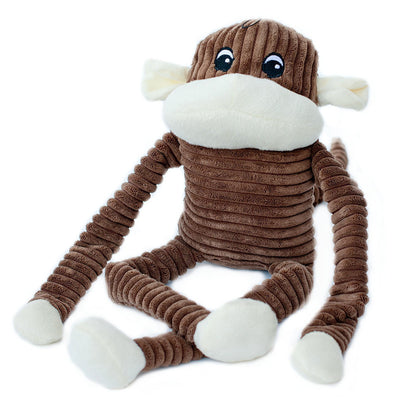 Zippy Paws Spencer the Crinkle Monkey Plush Squeaker Dog Toy- Brown