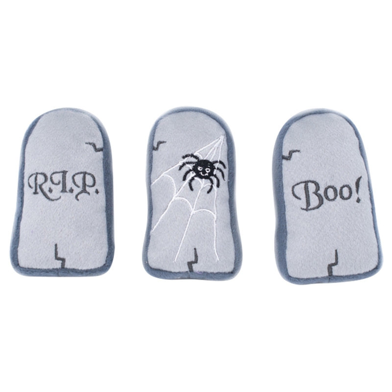 ZippyPaws Halloween Tombstones Miniz Plush Squeaker Dog Toy- Pack of 3