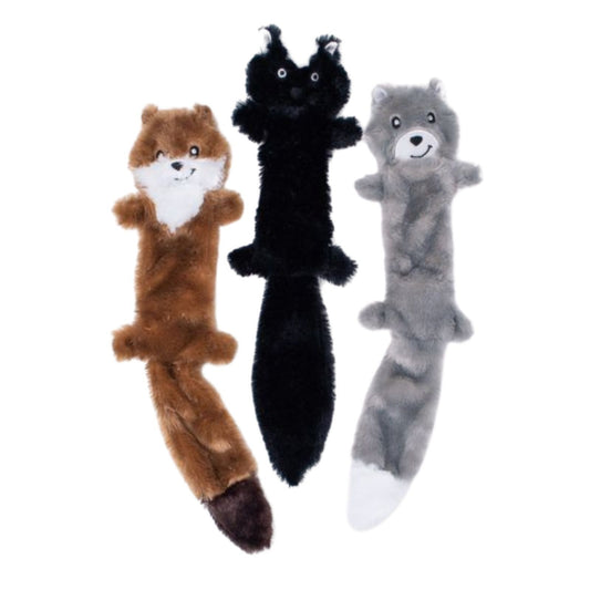 ZippyPaws Skinny Peltz Weasel, Skunk & Wolf Squeaker Dog Toy- Pack of 3 (Large)