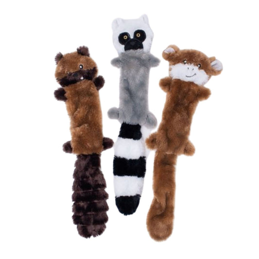 ZippyPaws Skinny Peltz Chipmunk, Lemur & Monkey Squeaker Dog Toy- Pack of 3 (Large)