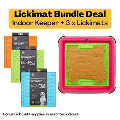 Lickimat Indoor Keeper Pad Holder Bundle with 3 Original Lickimat Slow Dog Feeders