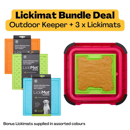 Lickimat Outdoor Keeper Pad Holder Bundle with 3 Original Lickimat Slow Dog Feeders